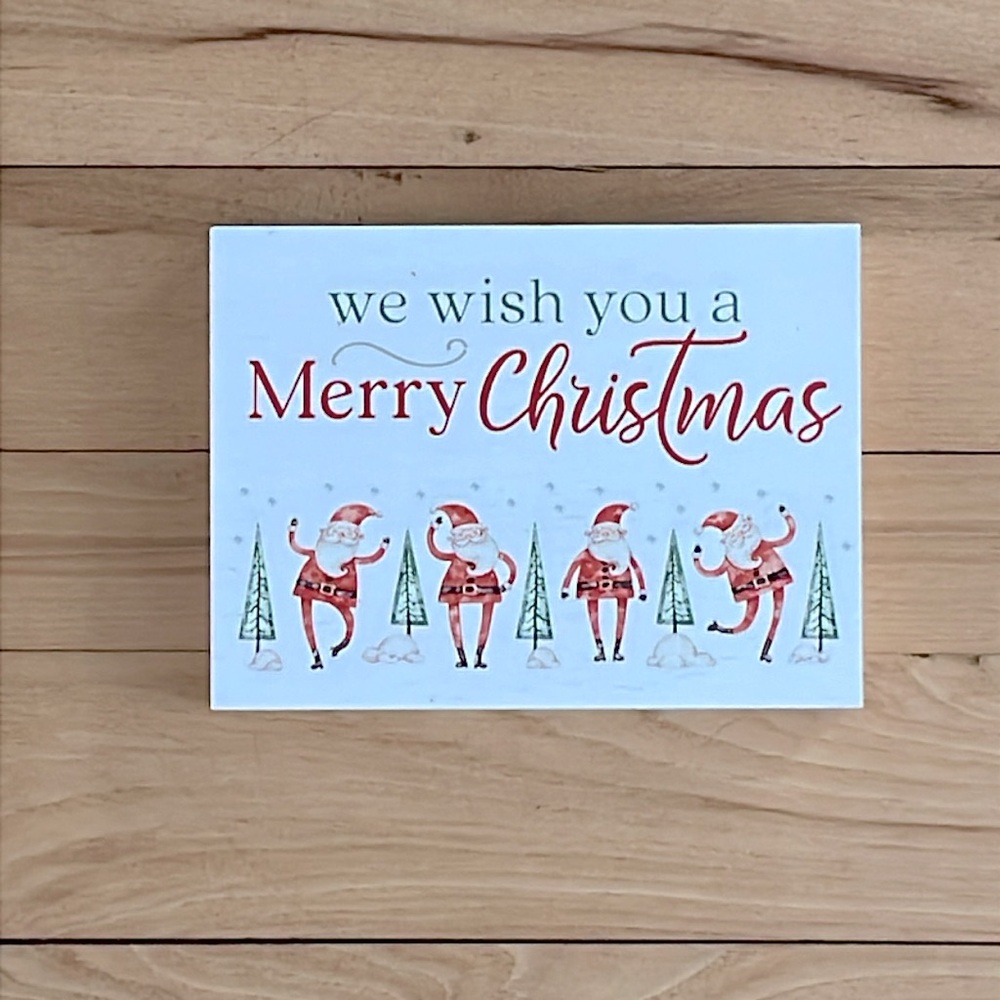 We wish you a Merry Christmas dancing Santas wooden decor Made in USA